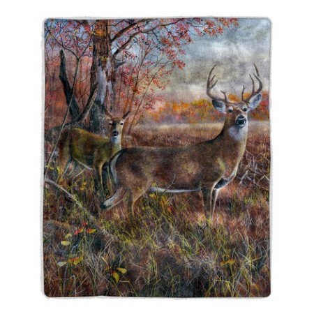 HASTINGS HOME Sherpa Fleece Throw Blanket, Deer Print Pattern, Hypoallergenic Bed Blanket, Adults/Kids 415234AKI